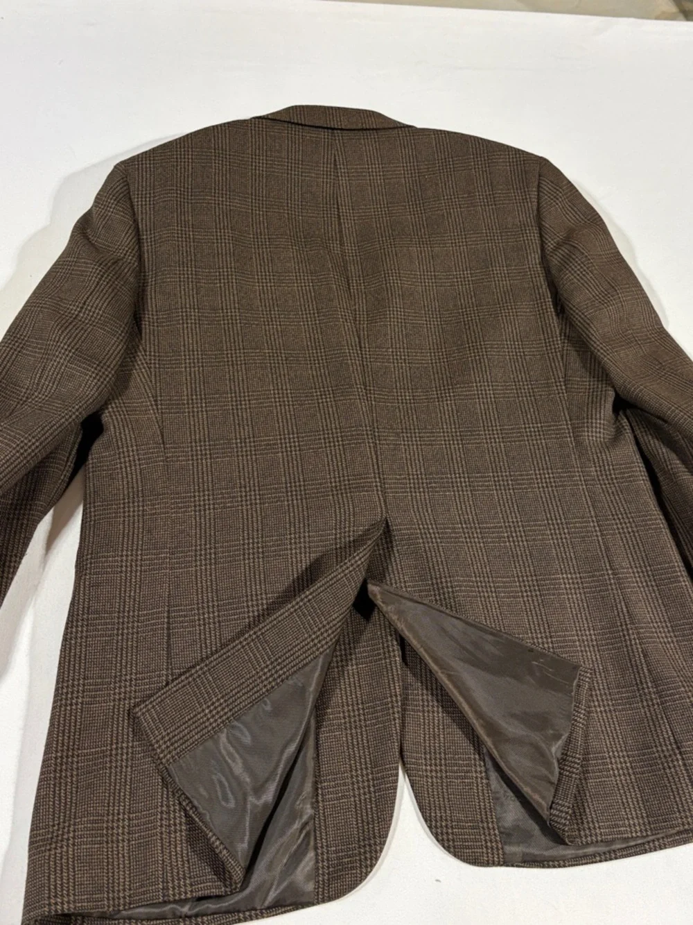 Stanley Blacker Men’s Brown Plaid Tweed Blazer Classic 2 Button Sport Coat 42R